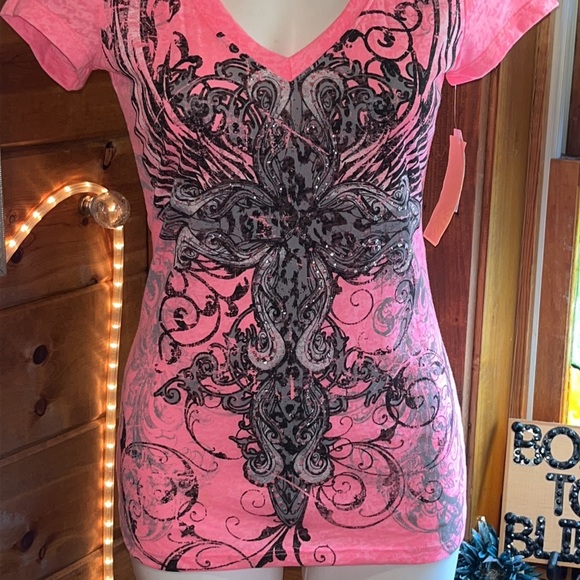 🆕RANSOM beautiful top Angel wings Cross bling NEW WITH TAGS - GREAT DEAL!!! - Picture 3 of 9